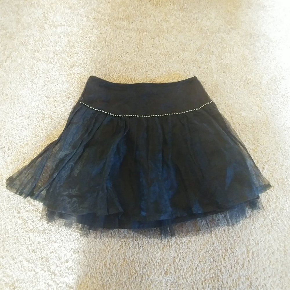 Black Rhinestone Mini Skirt Satin Layered Tulle